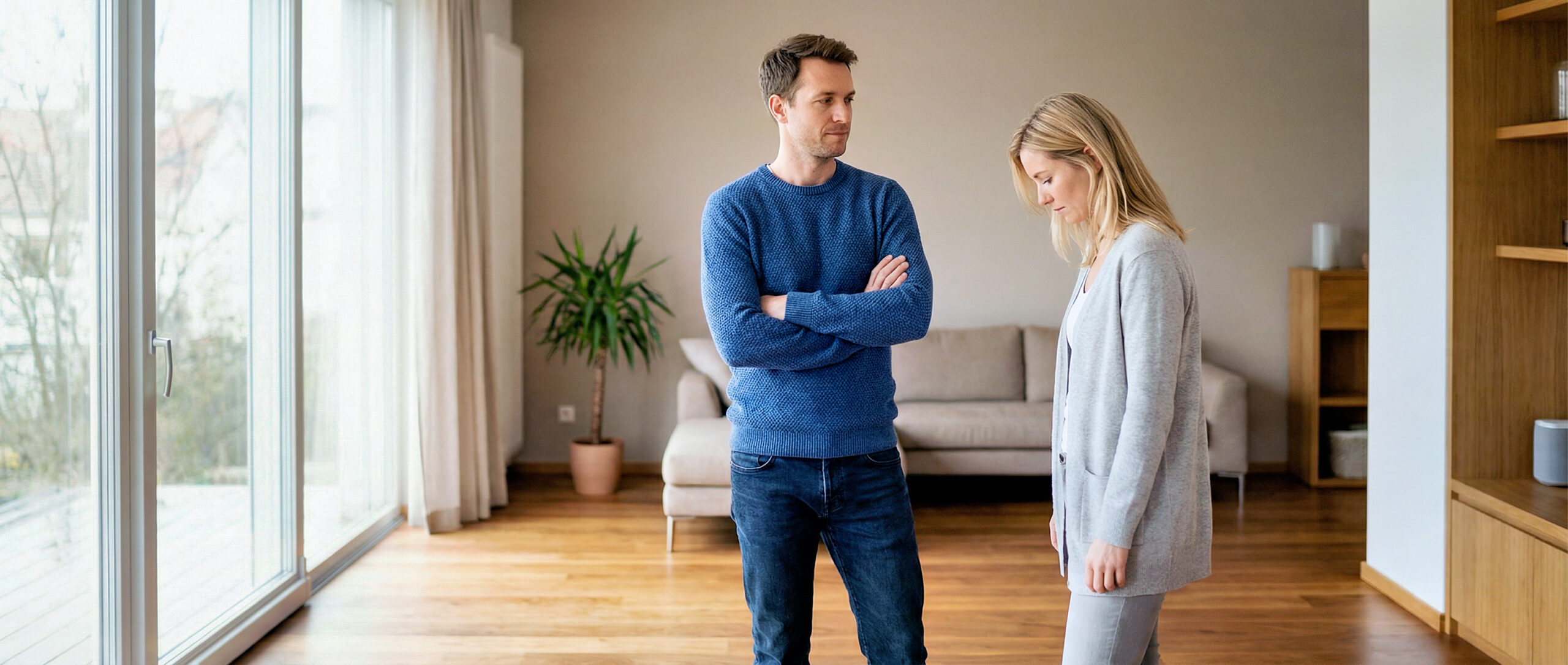 Paar steht sich angespannt gegenüber, Konflikt kurz vor der Eskalation